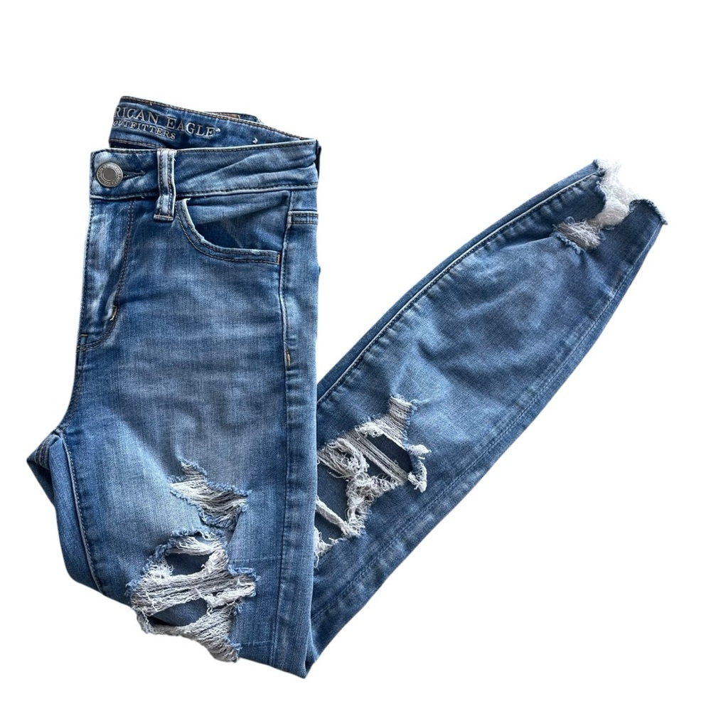 American Eagle Women’s 0 Short Light Wash Denim Super Stretch X Hi-Rise Jeggings
